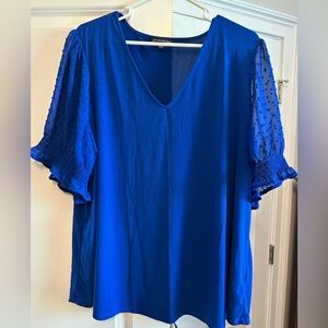 Adrianna Papell Royal Blue Blouse with Sheer Sleeves